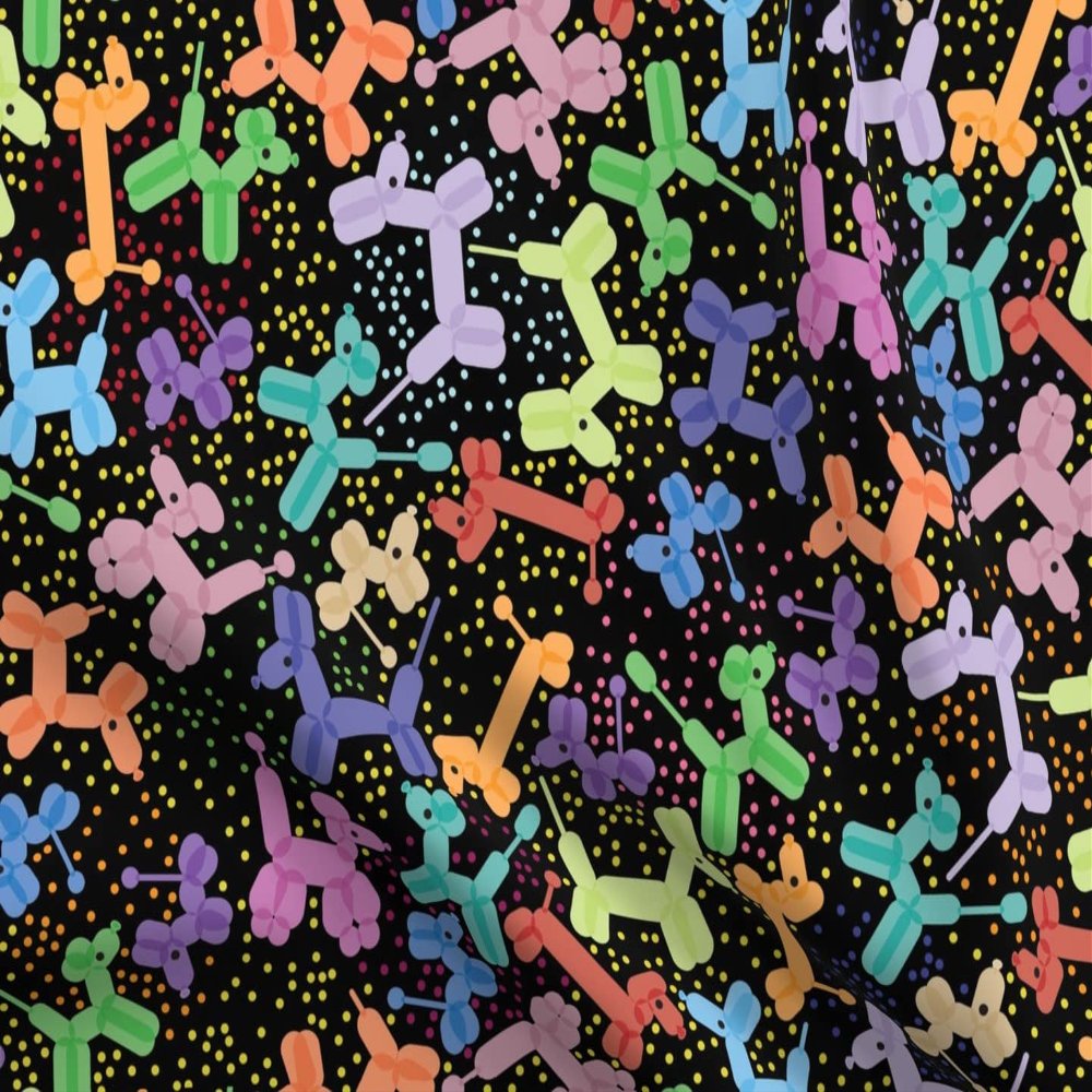 Spoonflower Fabric - Balloon Black Balloons Dogs Animals Colorful Printed on Minky Fabric Fat Quarter - Sewing Baby Blankets Quilt Backing Plush
