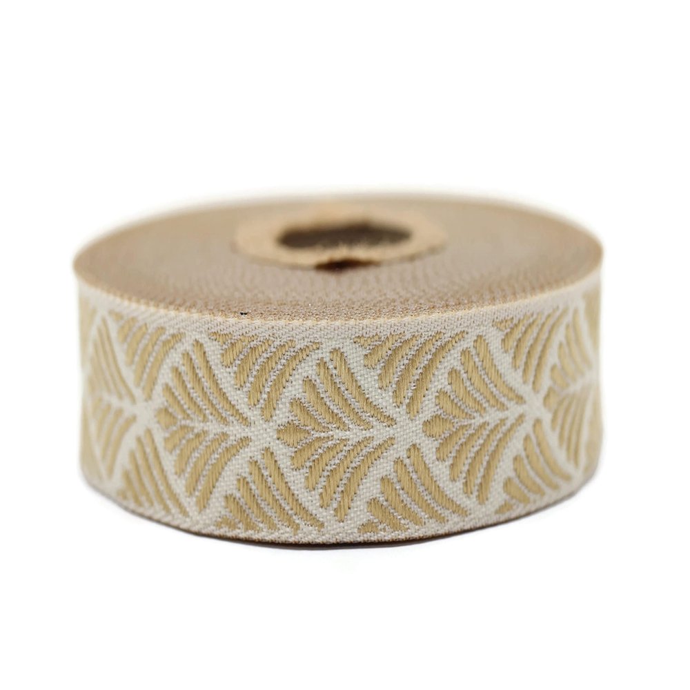 11 Yard Spool 0.78" Wide Gold & Beige Seashell Jacquard Ribbon Woven Trim Embroidered Border DIY Sewing Ideas 20273 V7