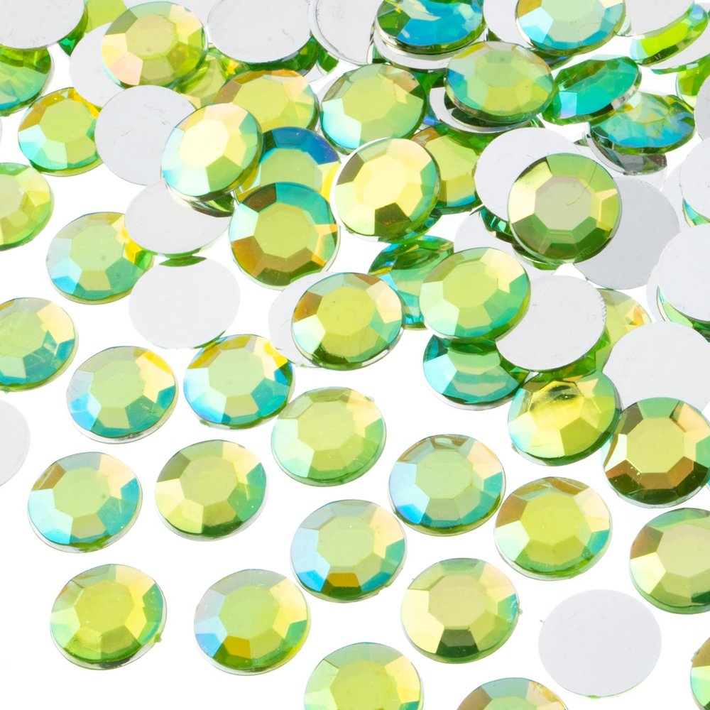 John Bead 400 Pieces 12mm (SS50), Peridot AB, Acrylic Round Flat Back Rhinestones for Jewelry Making, DIY Crafts, Nail Art, Face Makeup, Clothes