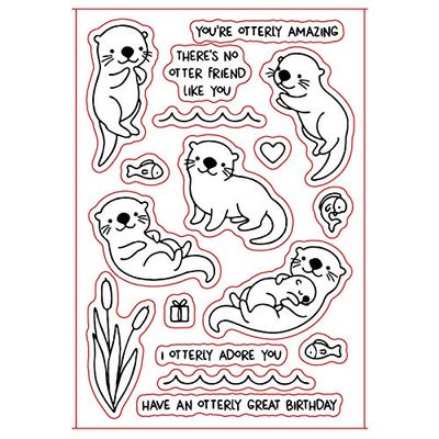Cute Otter and Mini Fish Clear Stamps for Card Making DIY Scrapbooking Embossing Stencil Paper Crafts Cards Photo Album Decor Soft Rubber Words Stamp Have an Otterly Great Birthday
