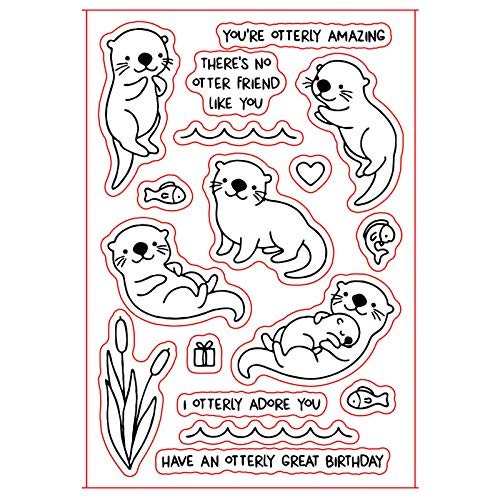 Cute Otter and Mini Fish Clear Stamps for Card Making DIY Scrapbooking Embossing Stencil Paper Crafts Cards Photo Album Decor Soft Rubber Words Stamp Have an Otterly Great Birthday