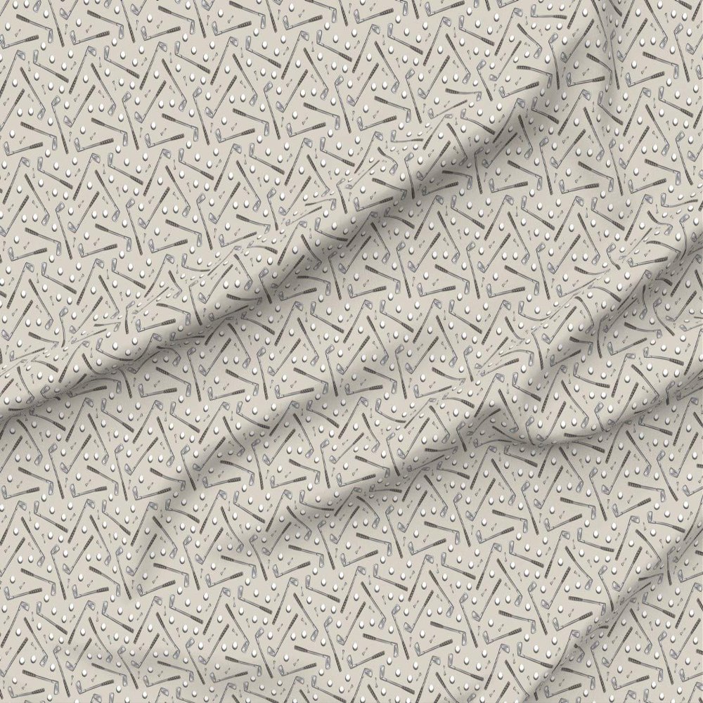 Spoonflower Fabric - Golf Clubs Beige Golfing Balls Tan Men Printed on Denim Fabric by The Yard - Bottomweight Apparel Home Decor Upholstery