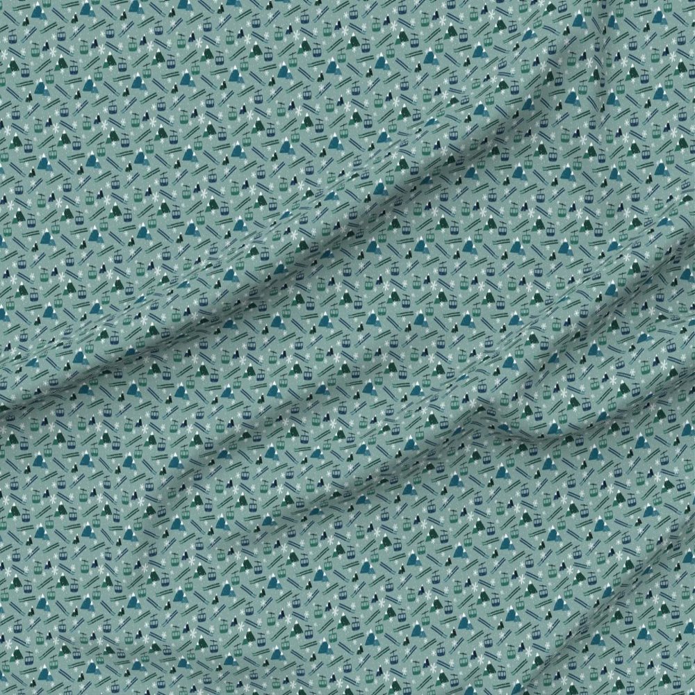 Spoonflower Fabric - Winter Mountains Ski Snowflake Blue Green Handdrawn Printed on Minky Fabric by The Yard - Sewing Baby Blankets Quilt Backing Plush