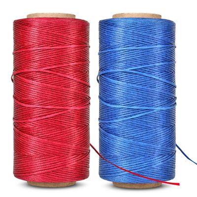 Waxed Thread, Wax String 2 Pack (Red + Dark Blue) Coated Cord Heavy Duty Polyester 284Yard 1mm 150D for Bracelets, Leather Craft Stitching Sewing, Book Binding, DIY Handcraft