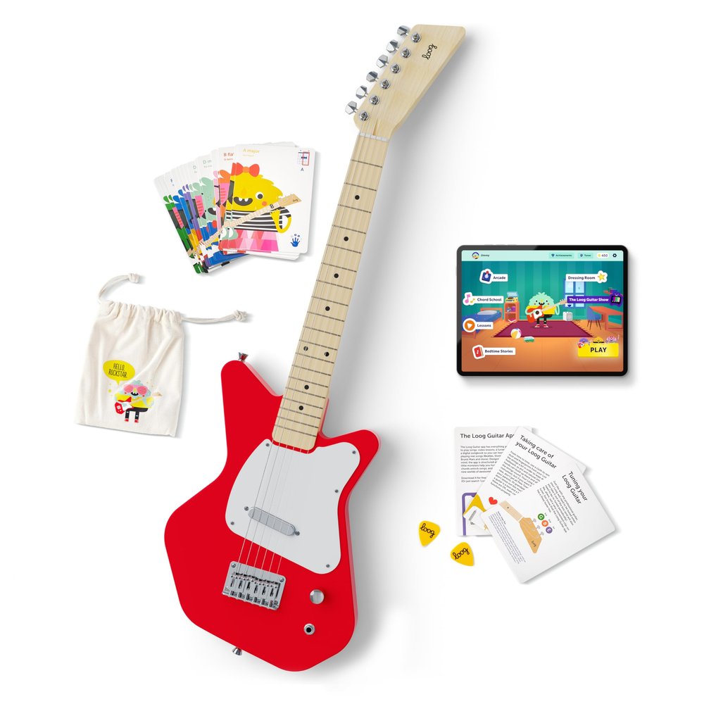 Loog Pro VI Electric kids real guitar for Beginners Ages 9+ Learning app & lessons included