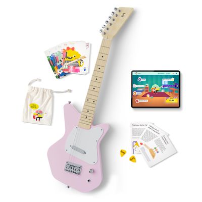 Loog Pro VI Electric kids real guitar for Beginners Ages 9+ Learning app & lessons included (Pink)