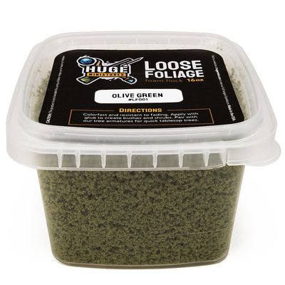 Huge Miniatures Loose Foliage, Olive Green Tree Flock for Terrain Model Kits and Hobby Train Scenery by Huge Minis 16oz Resealable Tub