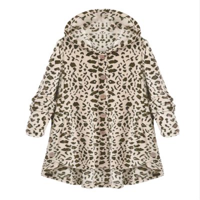 Andongnywell Ladies Button Plush Tops Hooded Loose Cardigan Women's Jacket Solid Color Pullover Tunic Tops (Leopard 1,5X-Large)