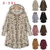 Andongnywell Ladies Button Plush Tops Hooded Loose Cardigan Women's Jacket Solid Color Pullover Tunic Tops (Leopard 1,5X-Large) view 3