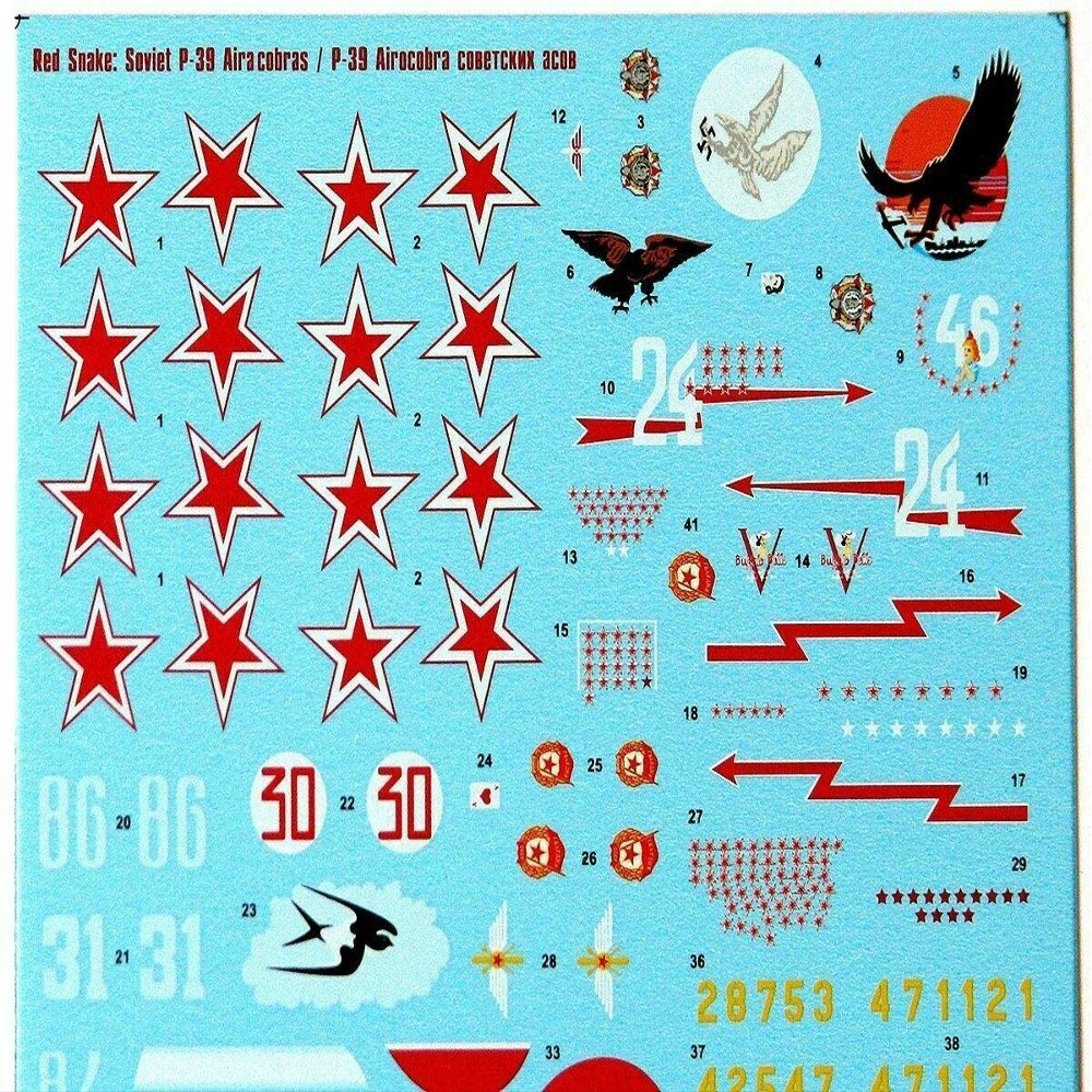 Decal Red Snake: Soviet P-39 Aircobras and Stencils 1/72 Scale Foxbot 72-014 - Model Kit
