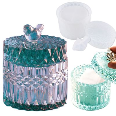Silicone Crystal Box Resin Mold with Lid and Bird Handle Shape Mold for Epoxy Resin Jewelry Storage Bottle Jar Trinket Containers Candle Holder DIY Crafts Supplies Resin Kit Home Decor Gift