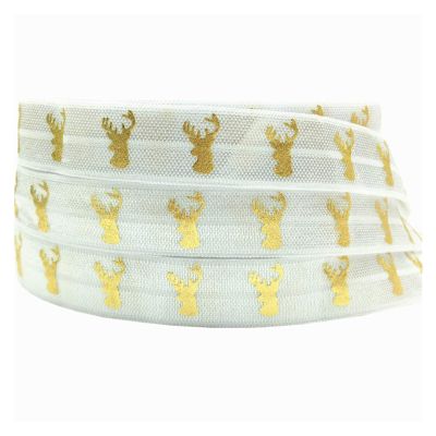 DUO ER 10Yards 15mm Gold Deer Elk Printed Elastic Antlers FOE Elastic Ribbon for Craft DIY Gift Wrapping Head wear Hair Accessory (Color : White)