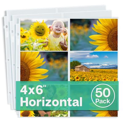 Dunwell 12x12 Scrapbook Page Protectors, 4x6 Photo Sleeves & Photo Album Refill Pages, 50-Pack Horizontal Layout, Holds 600 Pictures, Fits 12x12 3-Ring & D-Ring Albums, Compatible with Pioneer & WRMK
