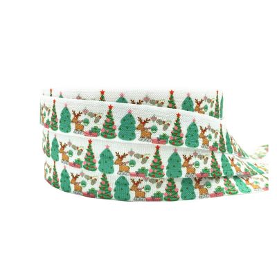 DUO ER 10Yards 16mm Christmas Ribbon Flamingo Snowman Llama Printed Fold Over Elastic Ribbon Handmade Accessories DIY Hair Tie Party Decoration (Color : 2)