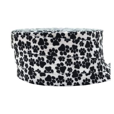 DUO ER 10yards Stretchy Pug Dog Paw Printed Fold Over Elastic Ribbon Webbing for Girls Hair Tie Hair Sewing Accessory Decoration