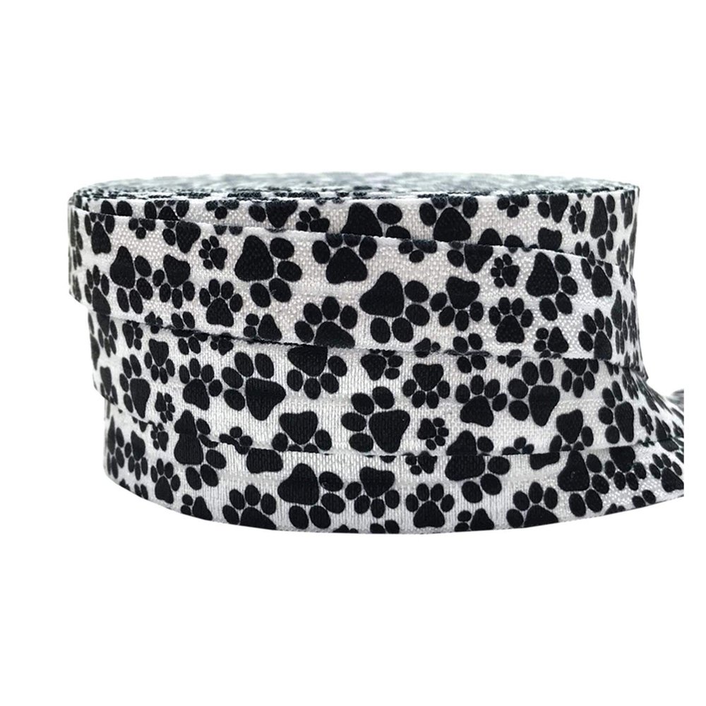 DUO ER 10yards Stretchy Pug Dog Paw Printed Fold Over Elastic Ribbon Webbing for Girls Hair Tie Hair Sewing Accessory Decoration