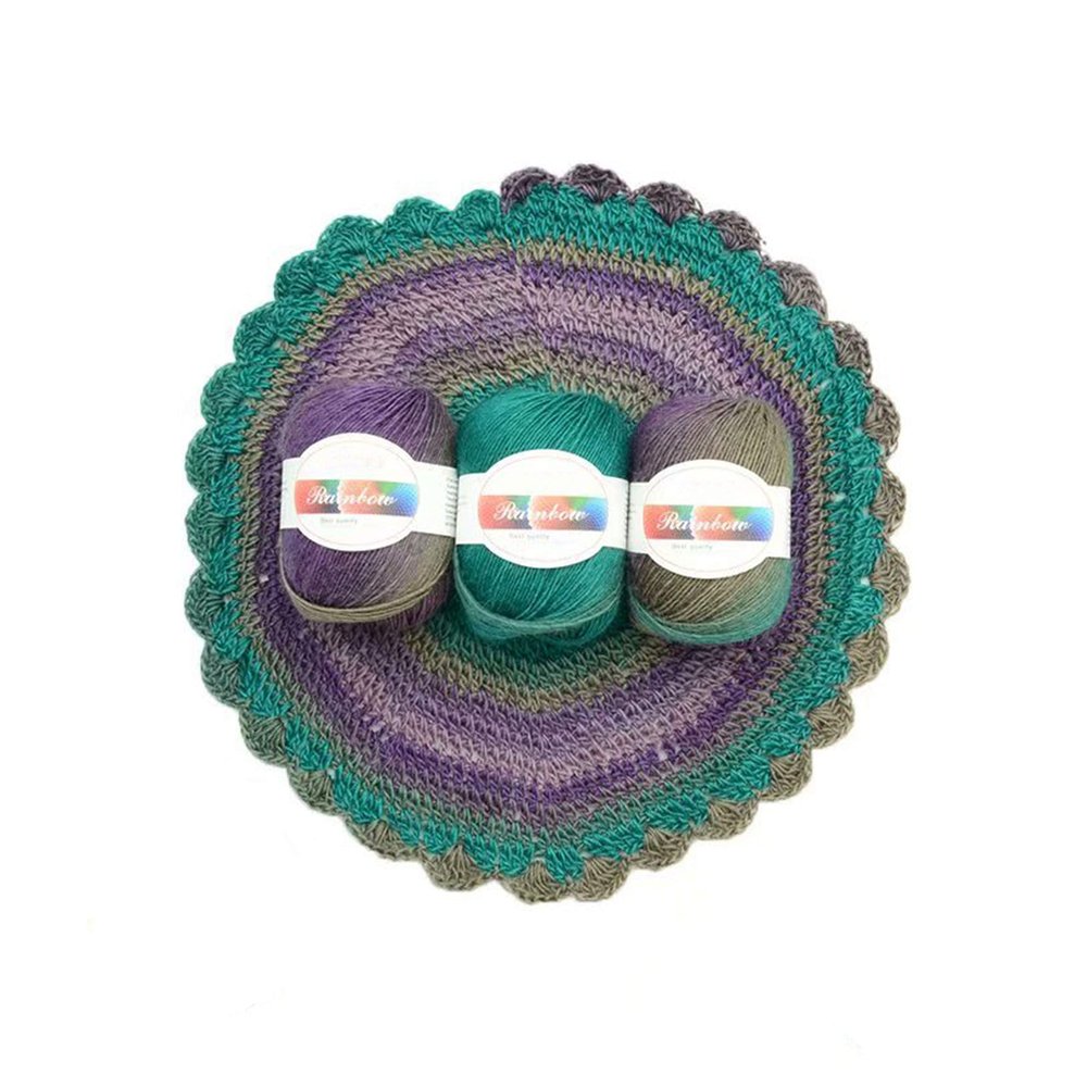 3 Rolls of Wool Yarn, Soft Worsted Yarn Rainbow Gradient Color DIY Baby Knit Woolen Shawl Scarf Sweater Sweater Crochet Supplies (Green + Dark Purple)