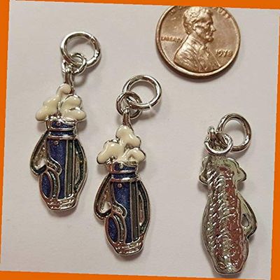 1 Blue Golf Bag Golf Clubs Silver 30mm. Bead Charm Pendant R715 for Jewelry Making Bracelets Necklaces Supplies for DIY Crafts Handmade Bracelets Beadwork