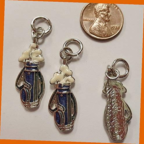 1 Blue Golf Bag Golf Clubs Silver 30mm. Bead Charm Pendant R715 for Jewelry Making Bracelets Necklaces Supplies for DIY Crafts Handmade Bracelets Beadwork