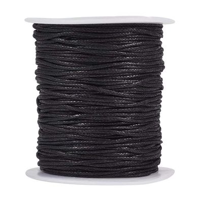 100 Yards/Roll 1.5mm Waxed Cotton Cord Beading Braided Thread Macrame Crafting String Rope for DIY Bracelet Necklace Jewelry Making Black