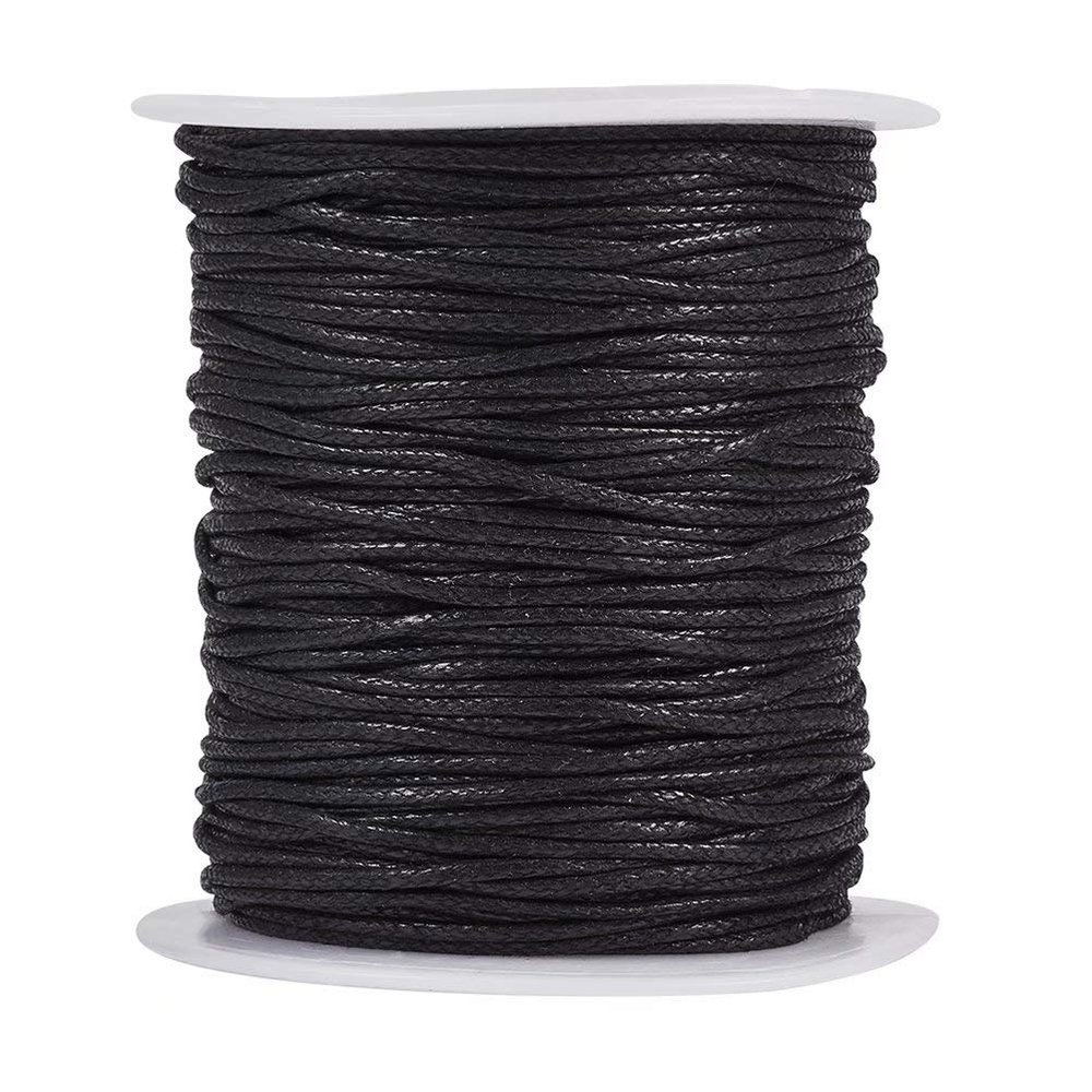 100 Yards/Roll 1.5mm Waxed Cotton Cord Beading Braided Thread Macrame Crafting String Rope for DIY Bracelet Necklace Jewelry Making Black