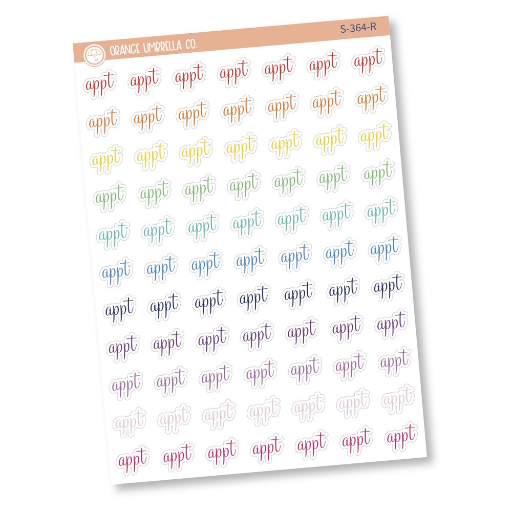 Appointment Planner Stickers, Script "Appt" Labels, Color Print Planning Stickers | F4 Rainbow | S-364-R