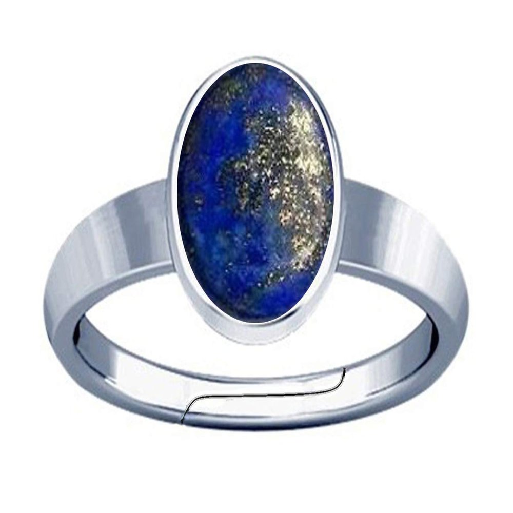 Divya Shakti 11.25-11.50 Carat Lapis Lazuli Lajward Gemstone Silver Adjustable Plain Design Ring for Men & Women