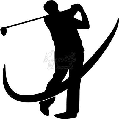 Roseville Decals Golf Golfer Golfing Swoosh Vinyl Decal Sticker for Home Office Decor Vehicle Window Sign Size- [12 inch] / [30 cm] Tall and Color- Matte Black
