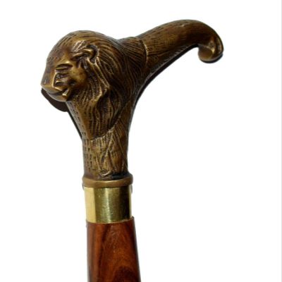Wooden Walking Brass Lion Handle Stick Cane Beautiful Gift