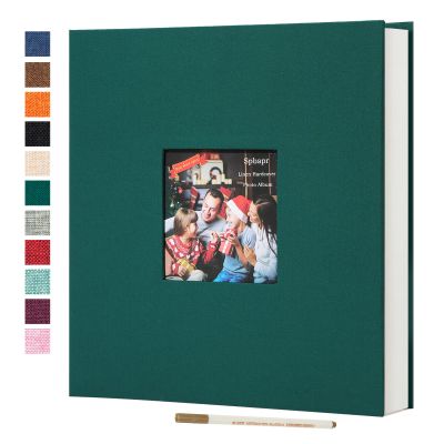 Spbapr Large Photo Album Self Adhesive 4x6 5x7 8x10 10x12 Pictures Magnetic Scrapbook Linen Cover DIY Album with A Metal Pen 13.2"x12.8"40pages
