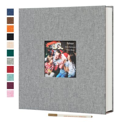 Spbapr Large Photo Album Self Adhesive 3x5 4x6 5x7 8x10 Pictures Magnetic Scrapbook Linen Cover DIY Album with A Metal Pen 11"x10.6"40pages