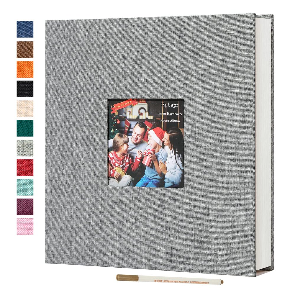 Spbapr Large Photo Album Self Adhesive 3x5 4x6 5x7 8x10 Pictures Magnetic Scrapbook Linen Cover DIY Album with A Metal Pen 11"x10.6"40pages