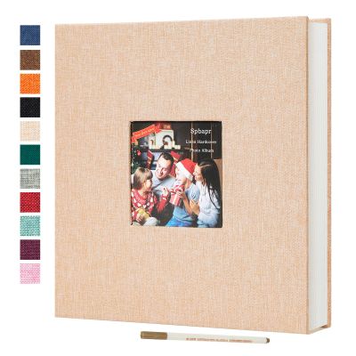 Spbapr Large Photo Album Self Adhesive 3x5 4x6 5x7 8x10 Pictures Magnetic Scrapbook Linen Cover DIY Album with A Metal Pen 11"x10.6"40pages