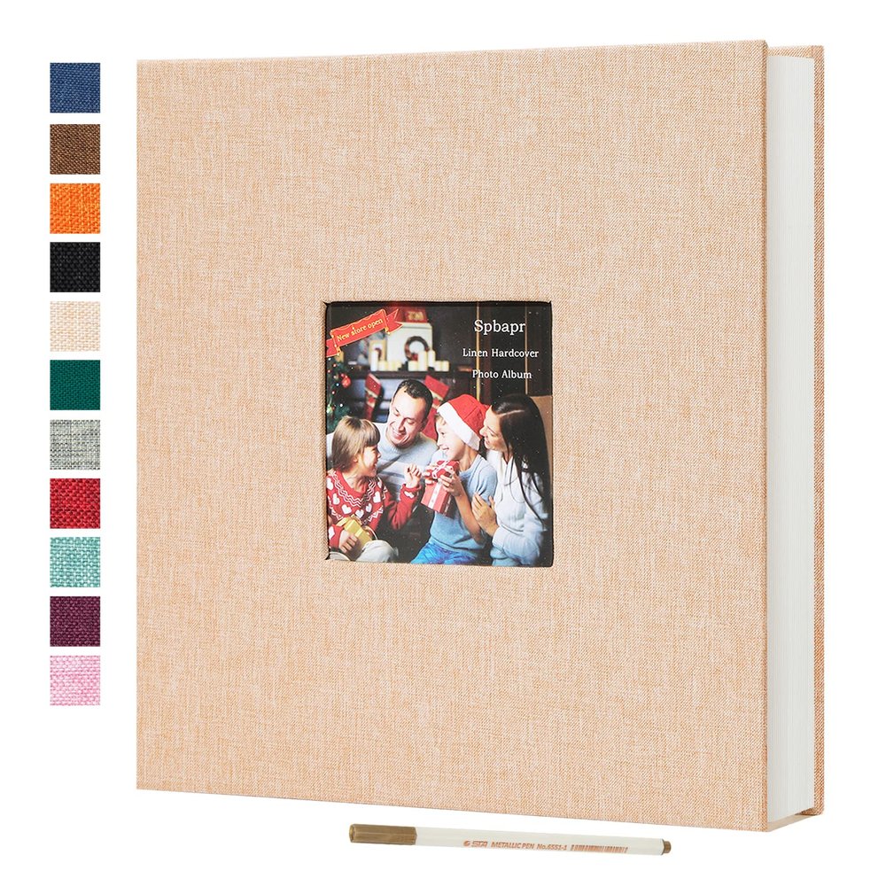 Spbapr Large Photo Album Self Adhesive 3x5 4x6 5x7 8x10 Pictures Magnetic Scrapbook Linen Cover DIY Album with A Metal Pen 11"x10.6"40pages