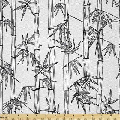 Ambesonne Asian Print Fabric by The Yard, Monochromatic Hand Drawn Exotic Inspired Tree Branches Pattern, Microfiber Fabric for Arts and Crafts Textiles & Decor, 10 Yards, Charcoal Grey and White