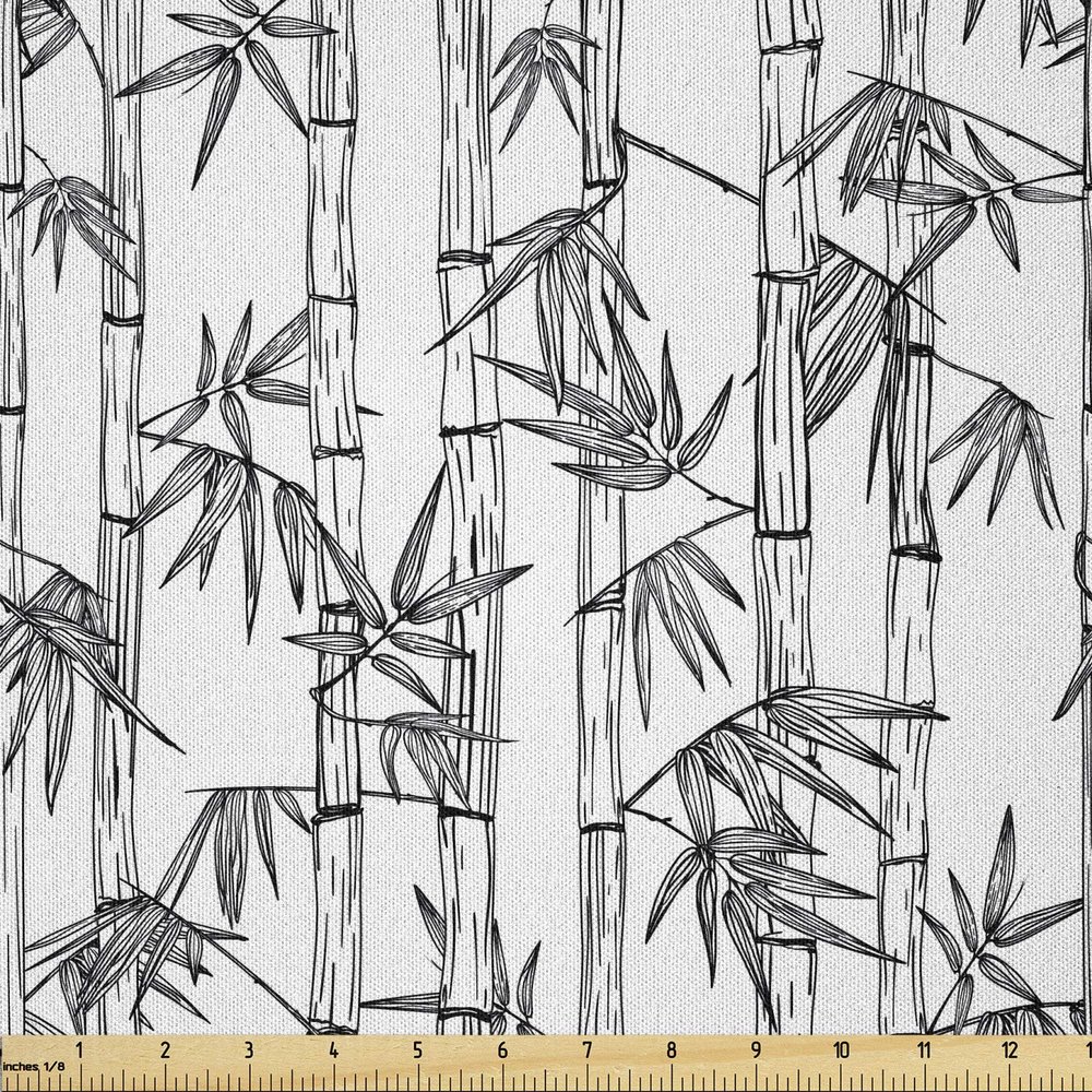 Ambesonne Asian Print Fabric by The Yard, Monochromatic Hand Drawn Exotic Inspired Tree Branches Pattern, Microfiber Fabric for Arts and Crafts Textiles & Decor, 10 Yards, Charcoal Grey and White