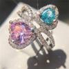 SixTwo 925 Sterling Silver Personalized Infinity Rings Double Heart Rings Simulated Birthstones Custom Engagement Promise Rings for Women (8) view 3