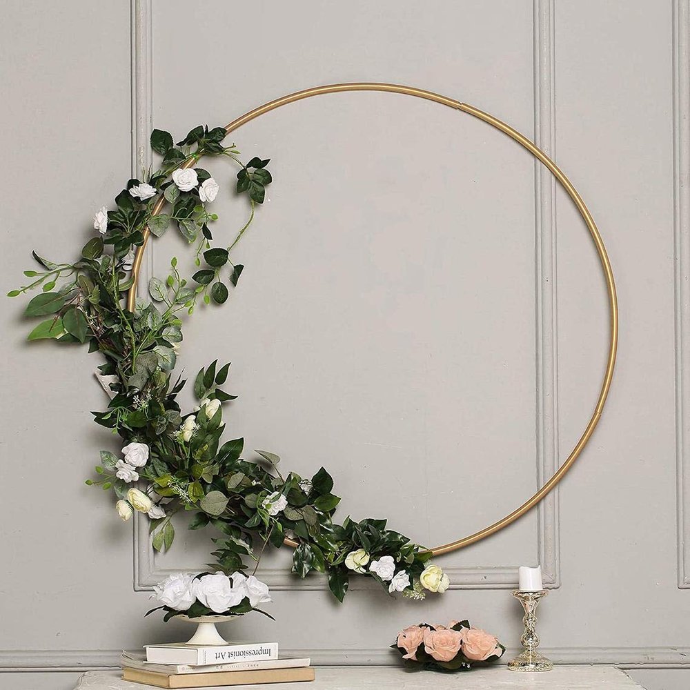 Christmas Wreaths, Christmas Hoops, Gold Metal Hoops, Metal Rings, Wreath Decor, Floral Hoop Round Metal Frame,Door Wreath Hoops,Large Hoops (Gold, 32 Inches)