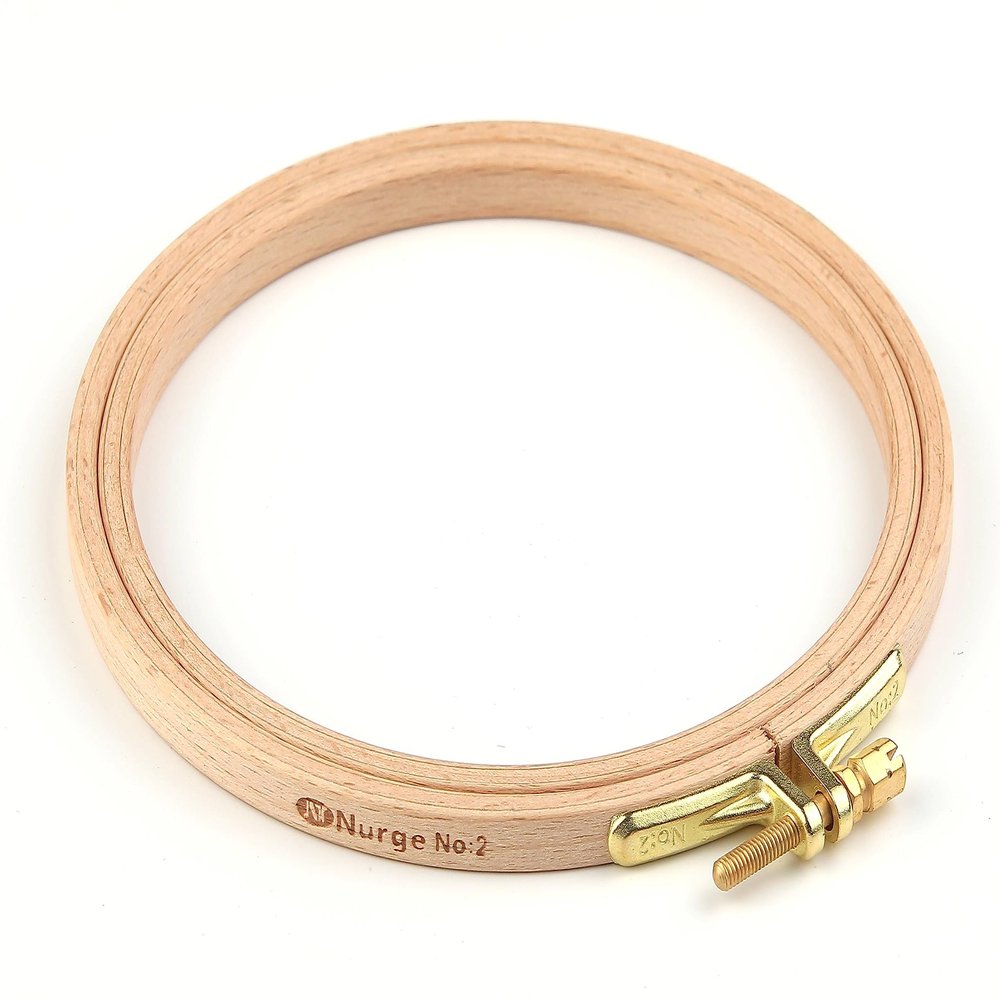 Nurge Premium Quality Beech Wood Embroidery Hoop, Cross Stitch Hoop with Gold Plated Adjustable Brass Screw for DIY Projects Ideal for Crafters,Beginners & Professionals - 5.12" Diameter & 0.31" Thick