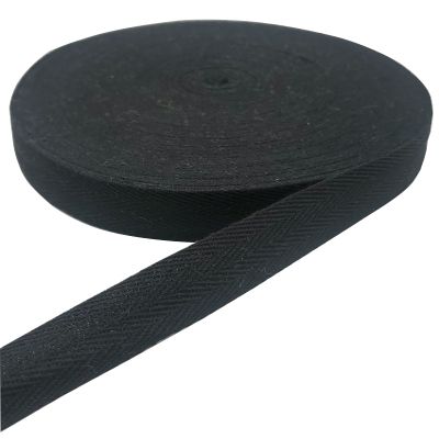 50 Yards Herringbone Tape, Cotton Twill Ribbon for Sewing, Natural Webbing Bias Binding Tape for DIY Craft (Black, 1in)