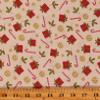 Cotton Holly Jolly Christmas Presents Gifts Metallic Gold Snowflakes Candy Canes Cream Cotton Fabric Print by The Yard (D402.59) view 1