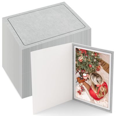 Golden State Art, Pack of 100, 5x7 Photo Folders, Cardboard Picture Frame, Paper Frame Cards, Greetings/Invitation Special Events: Graduation, Christmas, Wedding (Grey)