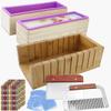 2 PCS Silicone soap molds Making Kit soap loaf bar Making molds (44oz Purple Pink Silicone) for Adults - Stainless Steel Wavy & Straight Slicer - 50 Shrink Bags and Labels view 1