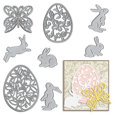 Metal Butterfly & Rabbit Embossing Stencil Cutting Dies - Easter Eggs & Decor for Card Making & Scrapbooking Paper Craft