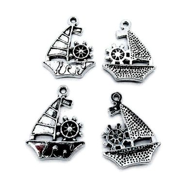 20 PCS Antique Silver Plated Jewelry Making Charms Supplies Crafting T3YQ4N Sailboat Junk Sailing Ship