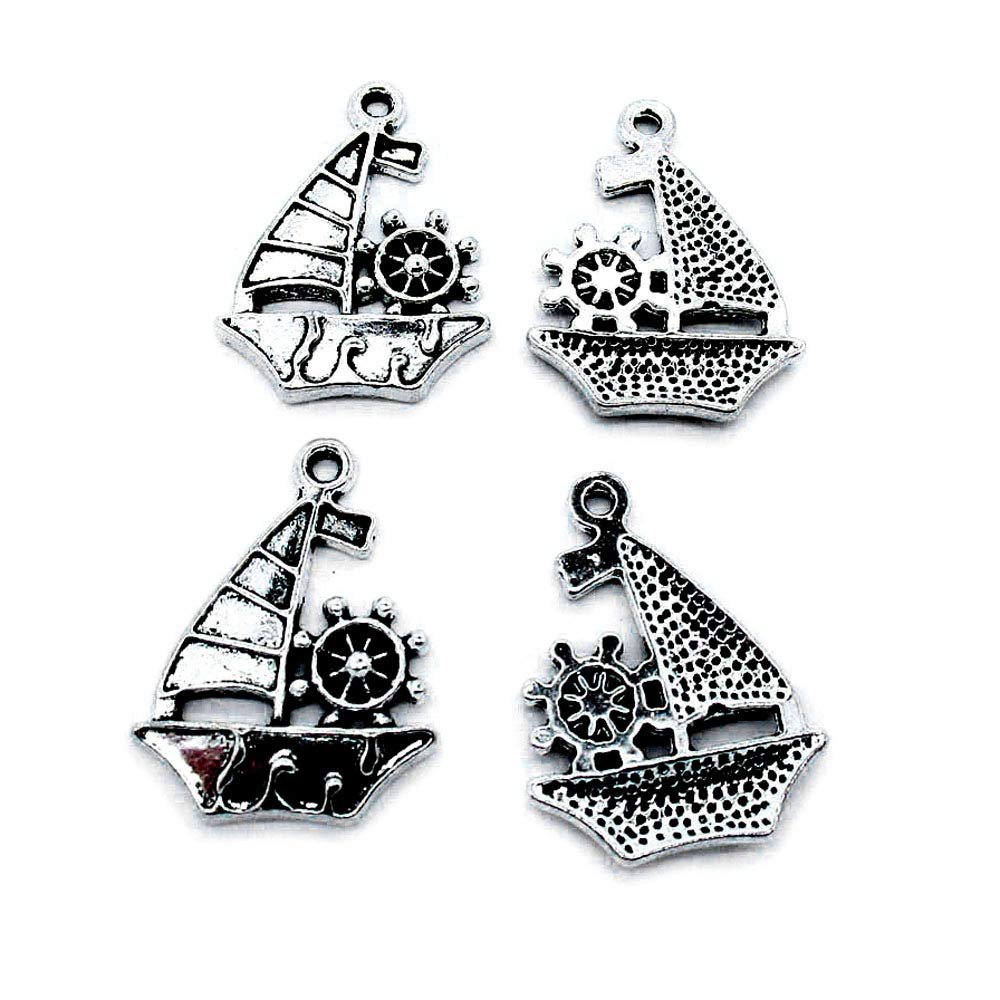 20 PCS Antique Silver Plated Jewelry Making Charms Supplies Crafting T3YQ4N Sailboat Junk Sailing Ship
