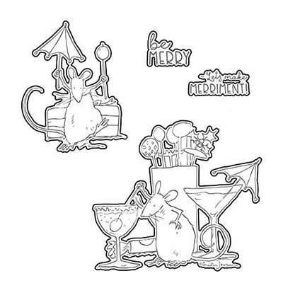 Mice Mouse Playing Drinking Cups Spoon Umberall Drinks Dies and Stamp Sets for Card Making Be Merry Lets Make Merriment Words Dies for Paper Crafting DIY Scrapbooking Embossing Stencils