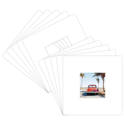 Golden State Art, Pack of 15, Acid-Free 8x8 White Pre-Cut Picture Mats for 4x4 Photos with White Core Bevel Cut Frame Mattes