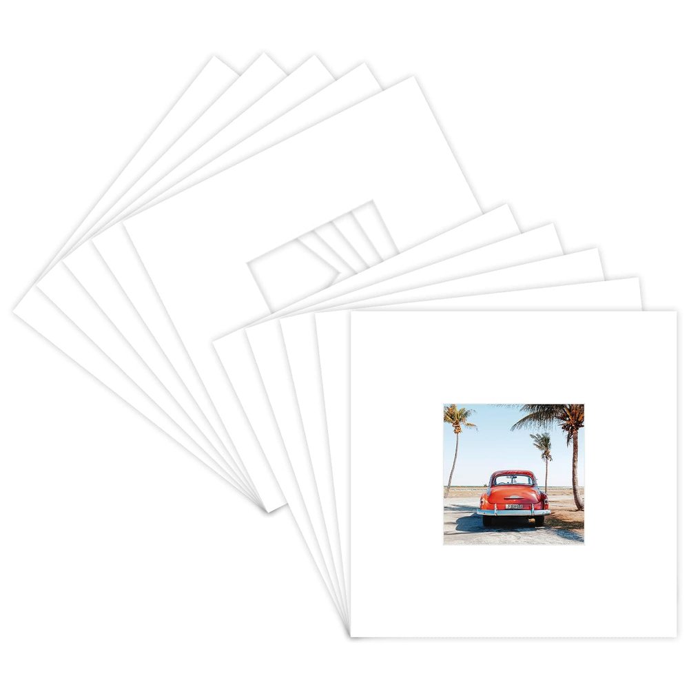 Golden State Art, Pack of 15, Acid-Free 8x8 White Pre-Cut Picture Mats for 4x4 Photos with White Core Bevel Cut Frame Mattes