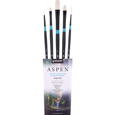 Princeton Aspen 6500 Series 5pc Professional Paint Brushes for Acrylic Painting - Synthetic Oil, Gouache, and Acrylic Paint Brushes Set - Filbert Striper Flat & Round Set of Art Brush